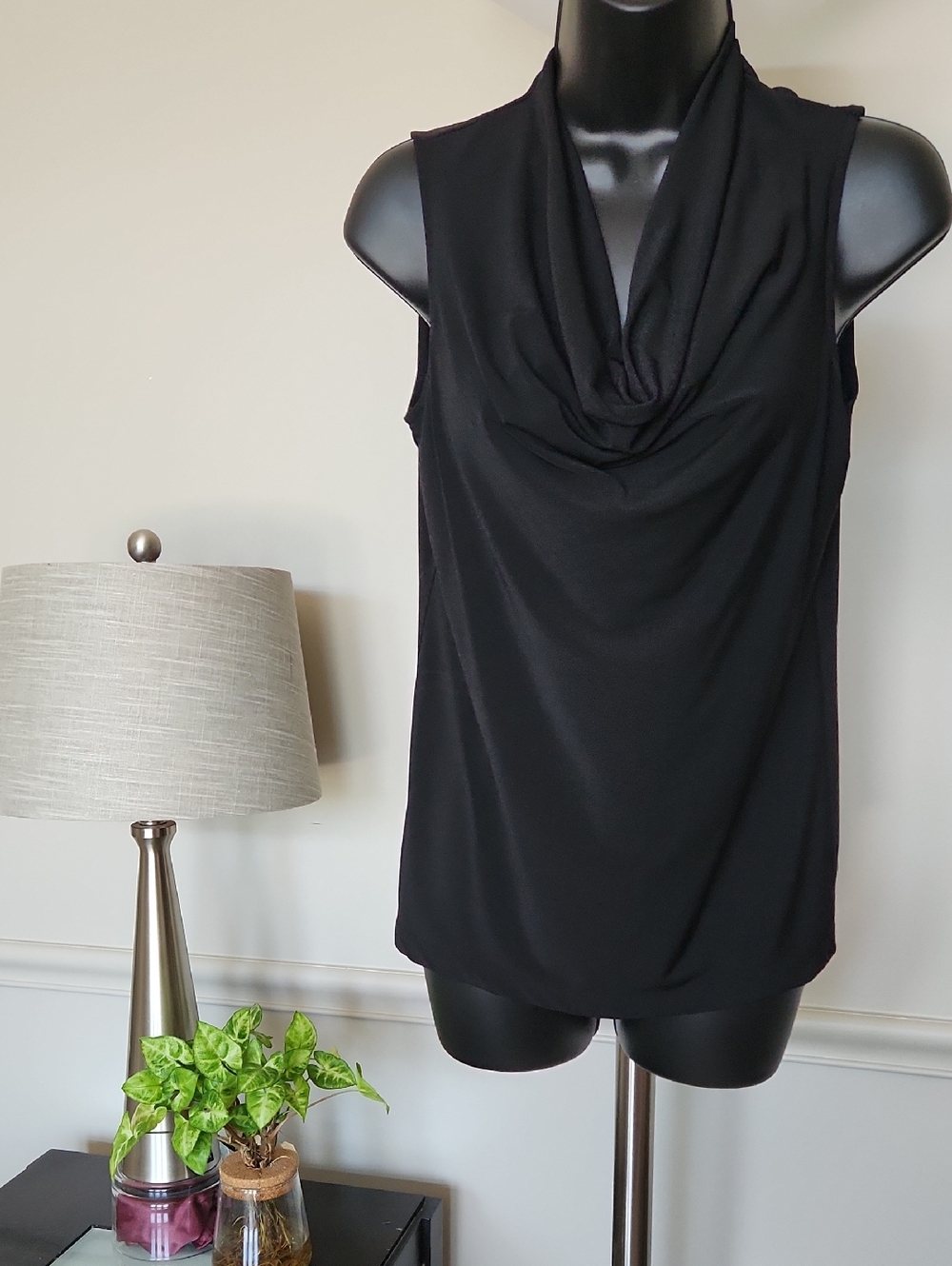 New York & Company Black Sleeveless Cowl Neck Top